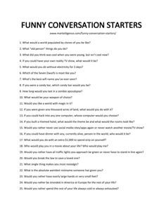 a funny conversation is shown with the words'funny conversation starter'in black and white