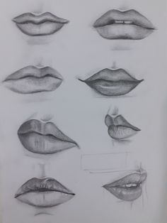 pencil drawings of different lips on paper