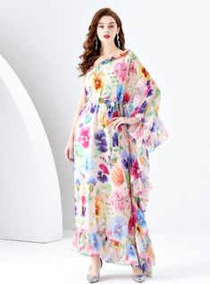 Overflowing with vibrant colors and whimsical charm, this one-shoulder maxi dress is a walking canvas of floral exuberance. It’s a garment that embodies the joy and freedom of spring, with its flowy fabric cascading gracefully to create a dreamlike silhouette. The dress’s design features a stunning spectrum of blooming flowers, each petal painted with the promise of new beginnings. An asymmetrical neckline bares the shoulder in a tasteful display of elegance, while the ruffled overlay adds a playful touch of femininity. Perfect for outdoor weddings or garden parties, this dress ensures you’ll float through events with the effortless grace of a petal on the breeze. It is a celebration of style, comfort, and the natural beauty that inspires it all, making it a must-have for the season. Fabri Flowy Floral Print Off-shoulder Dress, Chic Multicolor Off-shoulder Maxi Dress, Multicolor Printed Off-shoulder Maxi Dress, Multicolor Off-shoulder Floral Maxi Dress, Non-stretch Multicolor Floral Print Maxi Dress, Flounce Skirt, Lingerie Sleepwear, Xl Dress, Types Of Skirts