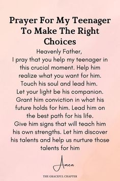 prayer for my teenager to make the right choices