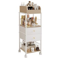 PRICES MAY VARY. Newest Floor Makeup Organizer : This makeup organizer with open spaces and storage drawers is designed to keep the skin care products, cosmetics, makeup accessories, hair tools, bags organized. It can be fixed beside bathroom vanity and bedroom dresser. The sleek and modern finish is an easy fit for home organization. Large Capacity, Classified Storage : The interior of the makeup cabinet is designed with various partitions and compartments, which can be reasonably classified ac Makeup Cart, Storage With Drawers, Vanity Organizer, Perfume Storage, Organization Cart, Care Organization, Makeup Holder, Cosmetic Display, Skincare Organization