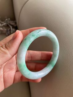 "🌈 Jade Bangle 54.6mm (2.15\"), Round Shape, Light Green 🌷 Untreated Natural Jadeite/ Grade A Jade 🌷 Certified : Yes 🌷 Jade from Burma/ Myanmar 🌷 Shape : Round 🌷 Inner diameter : 54.6mm / 2.15\" 🌷 Width & Thickness : 10.3 x 9.7 mm 🌷 Color : Light Green 🌷 Free standard shipping from Hong Kong with tracking included 🌷 Take approximately 7-21 days to arrive worldwide" Luxury Green Bracelets, Burma Myanmar, Lavender Green, Jade Bangle, Gemstones Jewelry, Burmese, Emerald Ring, Myanmar, Photo Jewelry