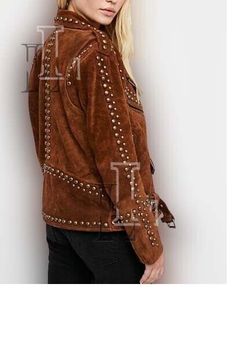 Handmade leather jackets in white, pink, and black with studded accents are perfect for any season and occasion, perfect for biker style #leatherjacket #handmade #studded #bikerstyle #womensfashion #Winter #Leather #Belted #AllSeasons #Pakistan Studded Leather Jacket, American Western, Studded Jacket, Biker Style, Studded Leather, Jacket Sale, Leather Jackets, Handmade Leather, Jacket Style