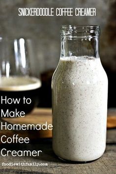 homemade coffee creamer in a glass bottle with text overlay that reads, how to make homemade coffee creamer