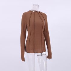 Thermal Knit Long-Sleeve Beige Bottoming Shirt - Light Brown,S Fall Layering Blouse With Crew Neck, Brown Casual Long Sleeve Top For Fall, Brown Crew Neck Long Sleeve Top For Fall, Brown Long Sleeve Crew Neck Top For Fall, Fitted Brown Solid Color Top, Spring Solid Color Stretch Shirt, Fitted Solid Brown Tops, Spring Stretch Solid Color Shirt, Casual Stretch Long Sleeve Top For Work