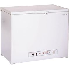 a white chest freezer sitting on top of a counter