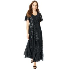 Get ready to bring the glitz, because this sequin number is all glam. Rounded neckline, flutter sleeves, concealed back zipper. Lined at the body. A-line silhouette. Plus Size Sequin, Sequin Maxi Dress, Sequin Maxi, Mom Dress, Ladies Of London, Current Fashion Trends, Rounded Neckline, Dress 16, Beaded Dress