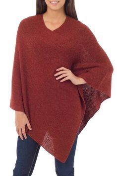 Women's Alpaca Wool Poncho - Autumn Splendor | NOVICA Handmade Poncho, Ruana Wrap, Alpaca Poncho, Poncho Dress, Hairpin Lace, Winter Wrap, Poncho Wrap, Wool Poncho, Alpaca Yarn