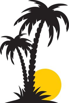 a palm tree with the sun in the background