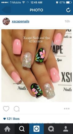 Tropical Summer Nails, Nails Hawaii, Pinterest Nail Ideas, Nails Tropical, Island Nails, Simple Manicure, Hawaiian Nails, Hawaii Nails, Flower Hawaii