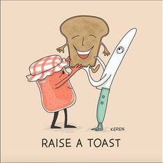 a cartoon character holding onto a toast and cutting it with a large pair of scissors