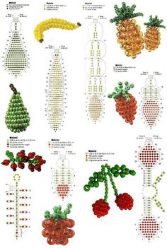 beaded fruits and vegetables are shown in this chart with instructions to make them look like they