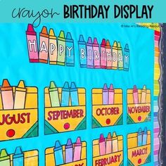 a birthday display with crayons on it