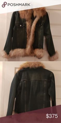 Jean Jacket Art Fur, Denim Jacket With Fur Collar, Fur Trim Denim Jacket, Denim Jacket Fur Collar, Dark Blue Denim Jacket, Dark Blue Denim Jeans, Denim Jacket With Fur, Blue Denim Jacket, Denim Jean Jacket