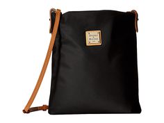 Dooney & Bourke Miramar Small Dani Crossbody (Black/Btrsctch Trim) Cross Body Handbags. Stylish and sleek  the Dooney Bourke Miramar Small Dani Crossbody bag is perfection. Made of nylon. Magnet closure. Adjustable crossbody strap. Exterior back slip pocket. Signature logo engraved hardware detail in front. Lined interior. Interior back-wall zip pocket. Two interior slip pockets. Imported. Measurements: Bottom Width: 9 in Dept #Dooney&Bourke #BagsandLuggage #Handbag #CrossBody #Black Dooney & Bourke, Cross Body, Zip Pockets, Crossbody Bag