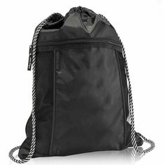 New Without Tags. Drawstring Closure Large Front Zipper Pocket Polyester 18.5"H X 14.5"L Sporty Black Backpack Shoulder Bag, Black School Bag With Adjustable Straps, Outdoor Drawstring Backpack Bag, Outdoor Drawstring Backpack, Black Sports Backpack Shoulder Bag, Black Backpack Shoulder Bag For Sports, Black Nylon Drawstring Bag For Everyday Use, Black Gym Bag With Adjustable Strap For School, Casual Black Gym Bag With Zipper Closure