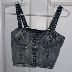 Forever 21 Denim Button Crop Top Size: Medium Washed Denim New Never Worn Tags On Trendy Denim Top With Button Closure In Medium Wash, Cropped Denim Top With Buttons, Cropped Denim Top With Button Closure, Trendy Dark Wash Denim Top With Snap Buttons, Trendy Cropped Denim Top With Buttons, Trendy Light Wash Denim Top With Button Closure, Trendy Denim Top With Button Closure, Trendy Dark Wash Denim Top With Button Closure, Trendy Light Wash Denim Top With Buttons