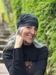 Stripe Twist Hat Stripe up your outfit in our black and grey Stripe Twist Hat. The stretchy jersey fabric makes it suitable for various head sizes, ensuring a perfect fit for everyone. The turban-style design can be worn in the front or at the side. Soft and comfy, this hat is ideal for wearing all day. One Size (O/S) Colors Black / Heather Grey Learn More Are you interested in learning more about our plant-based fabrics made in small batches and our jewel-tone hues for all seasons? Or how to ca Black Beanie Turban One Size, Casual Black Headwrap One Size Fits Most, Casual Adjustable Black Turban, Turban Style, Jewel Tones, Small Batches, Grey Stripes, Style Design, Hat Fashion