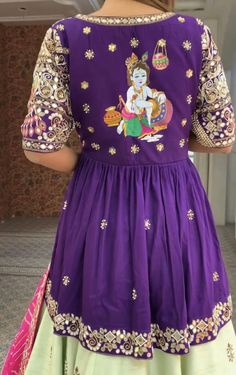 Khatli Work Chaniya Choli Design, Indian Baby Shower Outfit, Blouse Painting