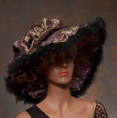 Bronze color, w/feathers around hat. asian material. ruffled top. size 7-8 Feather Trim Costume Hats For Kentucky Derby Races, Feathered Evening Hat For Carnival, Feather Trim Top Hat For Royal Ascot Evening, Kentucky Derby Costume Hats With Feather Trim, Top Hat With Feather Trim For Royal Ascot Evening, Evening Top Hat With Feather Trim For Royal Ascot, Fitted Party Hats With Ostrich Feathers, Fitted Evening Hats With Feathers, Fitted Evening Top Hat With Feathers