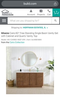 a bathroom vanity with a mirror above it and a wooden cabinet below the counter top