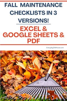 an image of fall maintenance checklist in 3 versions excel and google sheets & pdf