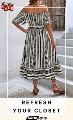 Printed Off-shoulder Tie Belt Midi Dress Belted Midi Dress, Belt Tying, Tie Belt, Elevate Your Style, Your Style, Off Shoulder, Midi Dress, Free Shipping