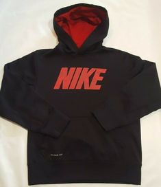 Nike Boys Therma-Fit Hooded Sweatshirt Black red Nike Logo Large Front Pocket Lined hood- Red Red Nike Logo, Nike Sweatsuit, Nike Style, Nike Vintage, Jordan Outfits, Nike Boys, Nike Boy, Red Nike, Nike Fashion