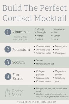 Lower your cortisol levels and get some stress relief with this delicious cortisol mocktail recipe! This adrenal cocktail gives you vitamin C, potassium, and sodium that can nourish your adrenals and benefit your hormone health in multiple ways! Cortisol Vitamins, Semiglude Tips, Cortisol Mocktail Recipe, Mineral Mocktails, Summer Mocktails, High Cortisol, Tart Cherry Juice