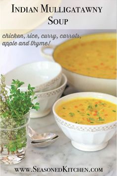 Indian Mulligatawny Soup is a super-flavorful chicken and rice soup with the intriguing additions of curry powder, carrots, apple and thyme. Easy to prepare and can be made ahead of time, too. #easysoups #chickenandricesoup #mulligatawnysouprecipes #comfortfoodrecipes #fallsoups #footballrecipes Mulligatawny Soup Recipe, Leftover Thanksgiving Turkey Recipes, Football Recipes, Mulligatawny Soup, Chicken Curry Soup, Soup Maker Recipes, Vegan Slow Cooker Recipes, Indian Soup, Vegan Slow Cooker