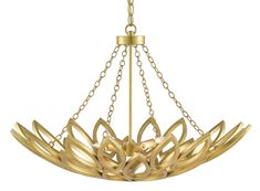 a gold chandelier with leaves hanging from it's center and two chains on the bottom