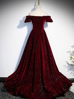 Wine Red Prom Dress, Prom Dress Burgundy, Prom Dresses Off The Shoulder, Burgundy Evening Dress, Off Shoulder Evening Dress, Prom Dresses Elegant, A Line Evening Dress, Simple Prom Dress, Burgundy Prom Dress