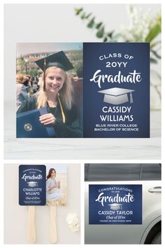 Custom Navy Blue and White Graduation Announcements, Party Invitations, Decorations, Gifts and Supplies with Personalized Photos and Wording Blue And White Invitations