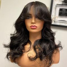 Hair Length : 10-22" inches Hair Texture: Lace Frontal Wig Lace size:13x6 Part Hair Type: Virgin Brazilian Hair Hair Density: 150%,180% Lace Colour: Transparent Lace /HD Lace Lace Type: Undetectable Swiss Lace Youth Beauty Lace Front Wigs are a perfect way to achieve the natural look of the human hair wig on a budget. This collection are all made of Premium Grade human hair . The front of the wig come with 6 inches of soft but durable swiss lace from hairline to crown area which allows you to ha Fringe Wig, Long Human Hair Wigs, 100 Human Hair Wigs, Soft Waves, Body Wave Wig, Hair Collection, Brazilian Virgin Hair, Natural Hair Color, Wigs With Bangs