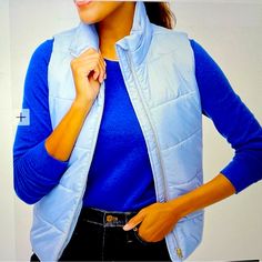 Light Blue Sky Puffer Vest Is New Very Comfortable And Stylish. 100% Polyester, Zip Closure, Pockets, Machine Wash, This Vest Is A Mini-Me Style! Light Blue Casual Outerwear For Layering, Light Blue Outerwear For Winter Layering, Light Blue Sky, Puffer Vest, Mini Me, Blue Sky, New Color, Vietnam, J Crew