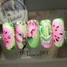 Модный маникюр, июнь – 2018. Фото, новинки, тренды #elegantnails Nail Art Tropical, Fruit Nail Designs, Flamingo Nails, Neon Nail Art, Tropical Nails, Nail Effects, Nail Swag, Instagram Nails