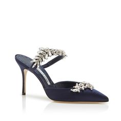 Manolo Blahnik - LURUM - https://www.manoloblahnik.com/us/products/lurum-11730736 Luxury Rhinestone Mules For Formal Occasions, Luxury Embellished Mules For Party, Glamorous Evening Mules With 4-inch Heel, Glamorous Pointed Toe Mules For Night Out, Luxury Embellished Mules For Evening, Luxury Embellished Evening Mules, Satin Heels With Rhinestones And Pointed Toe, High Heel Mules With Rhinestones For Evening, Glamorous Embellished Evening Mules