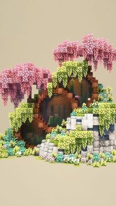 Green House Minecraft Tutorial, Fallen Log House Minecraft, Mushroom World Minecraft, Allay Minecraft Houses, Wizard Minecraft Builds, Cute Minecraft Builds No Mods, Minecraft Custom Flowers, Minecraft Giant Cherry Blossom Tree, Mincraft Idea Fairy Core