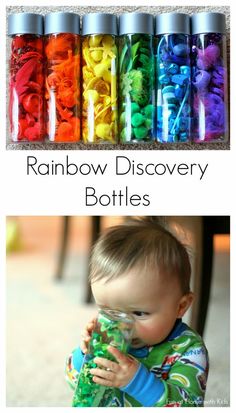 rainbow discovery bottles for toddlers to play with and learn how to use them in the classroom