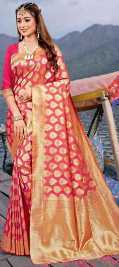 Pink and Majenta color Saree in Banarasi Silk, Silk fabric with Weaving, Zari work Wedding Sarees Online, Global Dress, Party Wear Saree, Jamdani Saree, Casual Saree, Madhuri Dixit, Saree Shopping, Zari Work, Silk Sarees Online