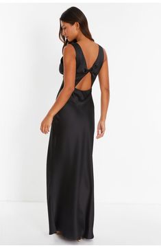 QUIZ Satin Wrap Front Maxi Dress | Nordstrom Sleek V-neck Maxi Dress For Party, Black Tie Wedding Guest Dress Black, V-neck Satin Dress With Tie Back For Night Out, Chic Satin Dress With Fitted Bodice And V-neck, Chic Satin Finish V-neck Evening Dress, Elegant Backless Slip Dress For Prom Season, Elegant Backless Slip Dress For Prom, Elegant Silk Satin Dress For Prom Season, Formal Satin Evening Dress With Ruched Back