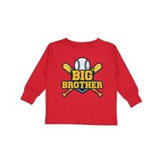 Big Brother Baseball has two crossed baseball bats with a baseball on grass. Great gift for the baseball loving big bro. A classic for Fall, Winter and Spring, these long sleeve toddler t-shirts are sure to be a staple in your child's wardrobe. Whether layered or alone, this t-shirt is soft yet durable enough to stand up to your toddler's playtime demands. Toddler Long Sleeve T-Shirt. Size: 3T.  Color: Red.  Gender: male. Baseball Family, Baseball Bats, Bat Boys, Baseball Boys, Kids Clothes Boys, Little Brother, Baby Boy Or Girl, Boys Long Sleeve, Size 4t