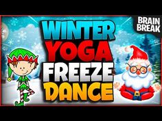 the video game winter yoga freeze dance features santa and elves, as well as an elf