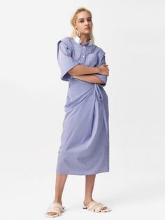 Editor's notesSpun with a soft cotton blend, this midi wrap skirt is detailed with a feminine structural hem. - Wrap style skirt- Midi long - Back vent- Self-tie on the side- Side pocketsMeasurements(in.)- Size: One size(XS-M)- Waist: 22.44in- Hip: 22.44in- Length: 32.68in- Model Info: 5' 7 / Bust: 35in / Waist: 26in . Hip: 35inComposition & Care- 71% Cotton, 25% Nylon, 4% Polyurethane- Dry cleanDesigner- by SIGREAT Midi Wrap Skirt, Wrap Skirt, Skirt Fashion, Wrap Style, Blue Stripes, Midi Skirt, Cotton Blend, Skirt, Clothes For Women