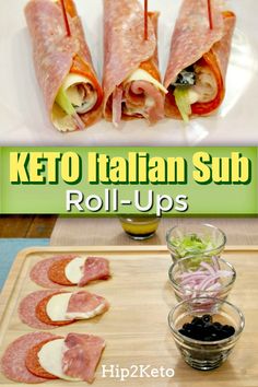 the keto italian sub roll - ups are ready to be cut into small pieces