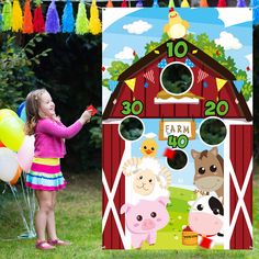 PRICES MAY VARY. Package includes: 1 fabric farm animal toss game banner, 3 bean bags and 1 ribbon (approx. 9.8 ft) for hanging; Funny farm animal themed party game set for playing and entertainment Material and big size: the farm animal birthday party supply is made of good quality fabric, installed 4 holes for hanging easily; The farm animal game banner (30*53 inch) is larger than traditional toss games, suitable for multi-team competition Washable and reusable: the fabric farm animal toss gam Animal Birthday Party Games, Animal Party Games, Farm Animals Games