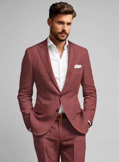 Take your charisma to the next level with our Solbiati Pericle Rust Linen Suit - a timeless and dapper choice that always comes out on top.  Crafted from pure linen, our suit features a luxuriously thick texture and stunning rust hue, providing comfort and a sleek, polished look that will impress at any event or soirée. Be the epitome of sophistication with this ensemble and seize every opportunity to make a luxurious statement.     About Solbiati Pericle Collection :  A blend of artisan craftsmanship and the finest linen, designed for those who cherish classic elegance with a modern twist. Our collection offers unparalleled comfort and impeccable style. With the freedom to explore vibrant textures and colors, from sophisticated two-tone twills to lively mélange patterns, Pericle is the ep Master Tailor, Linen Suit, Linen Jacket, Fine Linen, Custom Tailoring, Jacket Buttons, Pure Linen, Jacket Sale, Wedding Attire