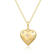 Set with glimmering CZ stars, this little heart is filled with big celestial energy! A timeless token of star-studded beauty, this Cosmic Heart Pendant radiates magical star power. 14k gold plated brass, CZ 18 inches + 2 inch extension heart is 12mm Questions about Shipping & Returns? Celestial Energy, Cosmic Heart, Heart Pendant Necklace Gold, Elizabeth Stone, Expensive Taste, Heart Pendant Gold, Stone Gold, Pendant Gold, Stone Heart