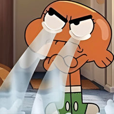 an image of a cartoon character that appears to be in the process of blowing his nose