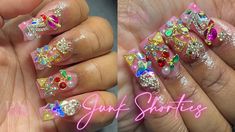 Junk Nails Short, Short Junk Nails, Nails Junk, Charm Nails, Nails Charms, Nails Images, Nails Round, Acrylic Application, Junk Nails